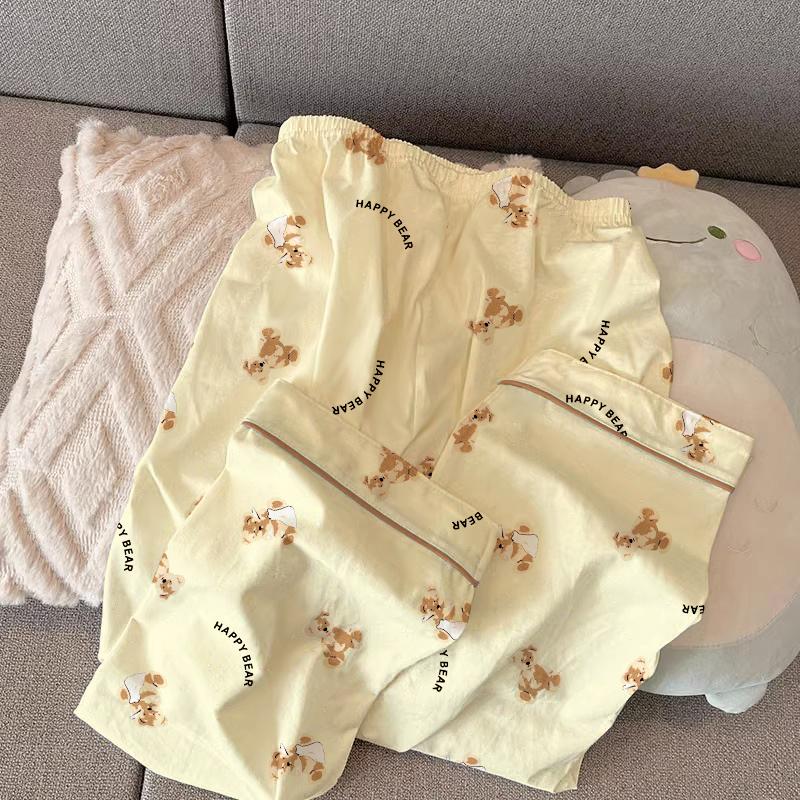 Ensemble de Pyjama Mignon à Carreaux pour Filles Printemps Automne Manches Longues Vêtements de Nuit Décontractés pour Femmes Ample Vêtements d'Intérieur