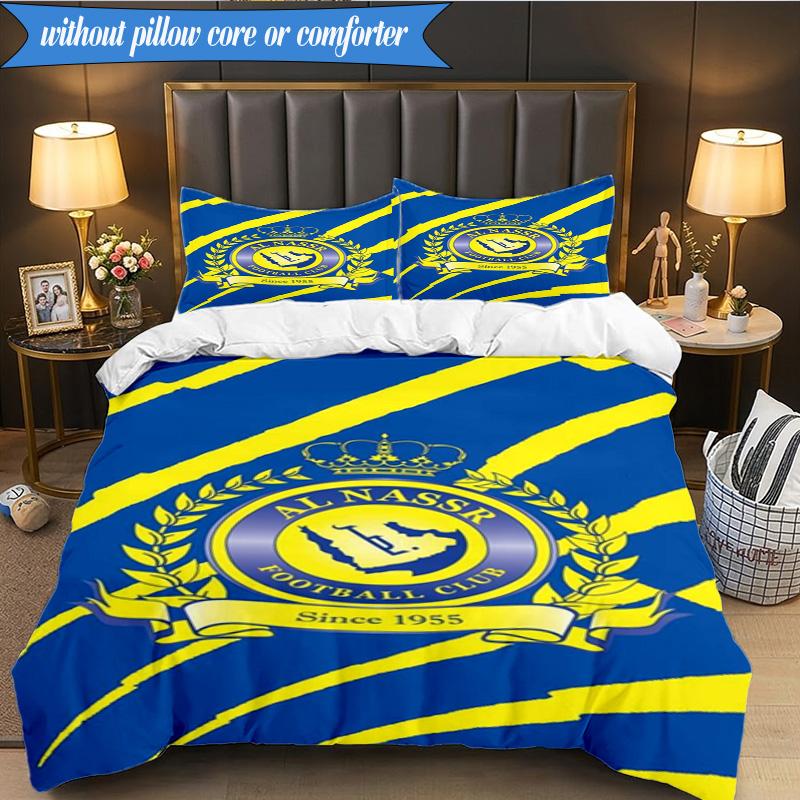 3PCS Al-Nassr Football Club Crest Printed Soft Bedding Set,Including 1pc Duvet Cover And 2pcs Pillowcases Perfect for Bedroom, Dormitory, Fan gift