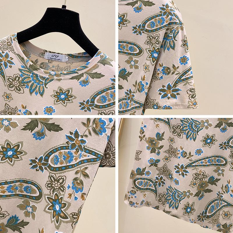 Large Size Short-sleeved T-shirt Women's Summer Korean Version of Loose Printed Round Neck T-shirt Women