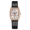 Vintage Wine Barrel Shape Ladies Watch With Crystals And Leather Strap For Casual Wear