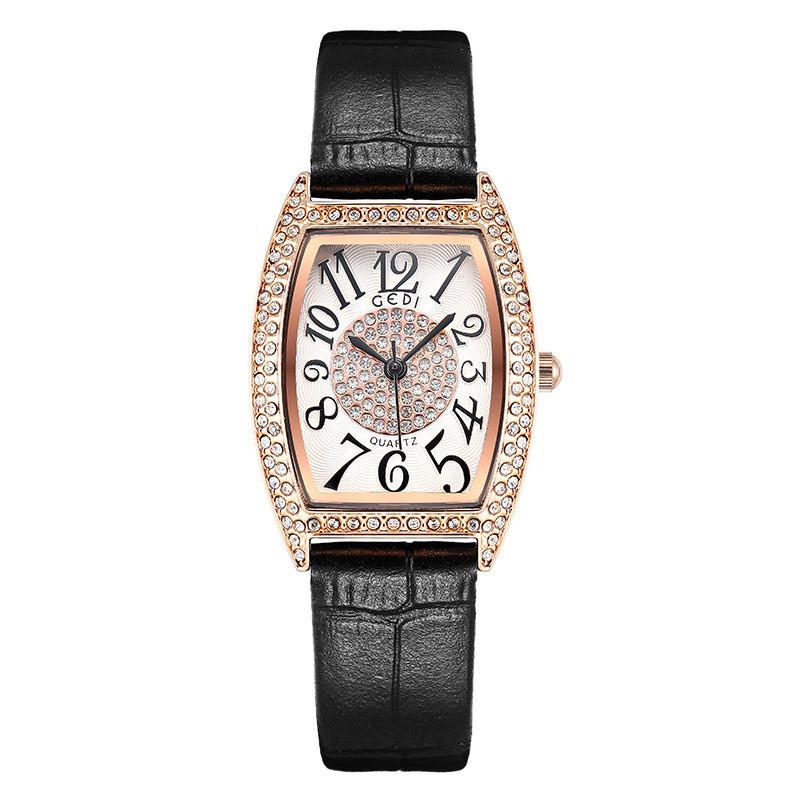 Vintage Wine Barrel Shape Ladies Watch With Crystals And Leather Strap For Casual Wear