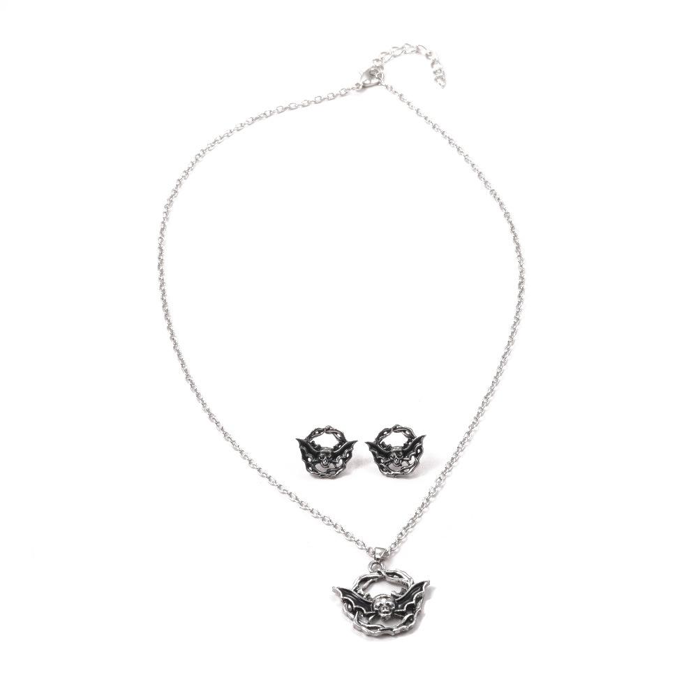Halloween Ornaments Personalized Jewelry Set, Vintage Ghost Sickle Skeleton Bat Necklace Earrings 3-Piece Set