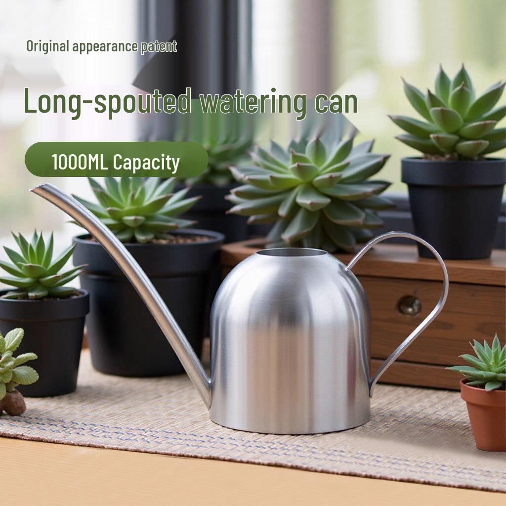 1-Liter Stainless Steel Watering Can with Long Spout for Indoor Plant and Flower Care