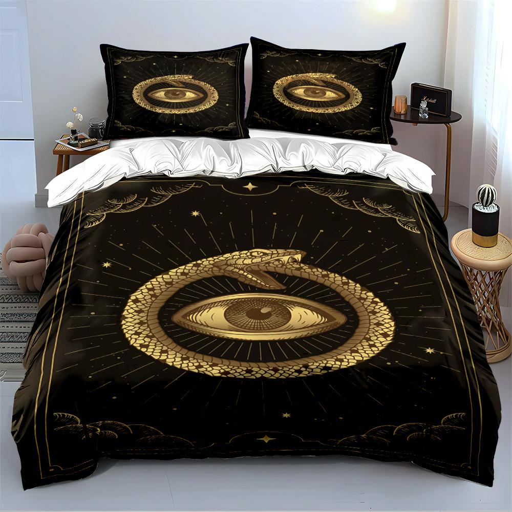 Golden Snake and Eye Design Bedding Set Bedding set (1 duvet cover, 2 pillowcases, duvet not included)
