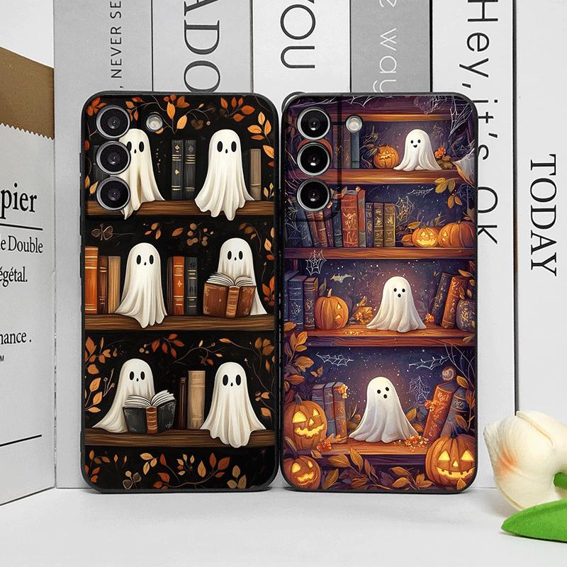 Halloween Pumpkin Ghost Bookshelf Book Phone Case for Samsung Galaxy A56 A42 A13 A14 A55 A16 A54 A36 A53 A52 A51 A50 Soft Covers