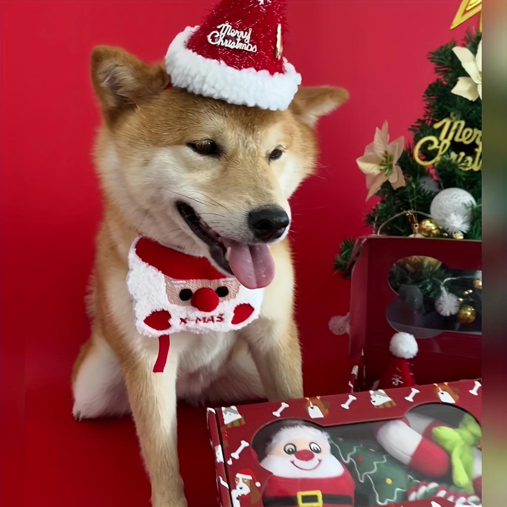 2-Piece Christmas Pet Toy Box Set for Dogs, Including Squeaky Plush Toys and Scarf Neck Wraps, Durable and Safe Chew Toys