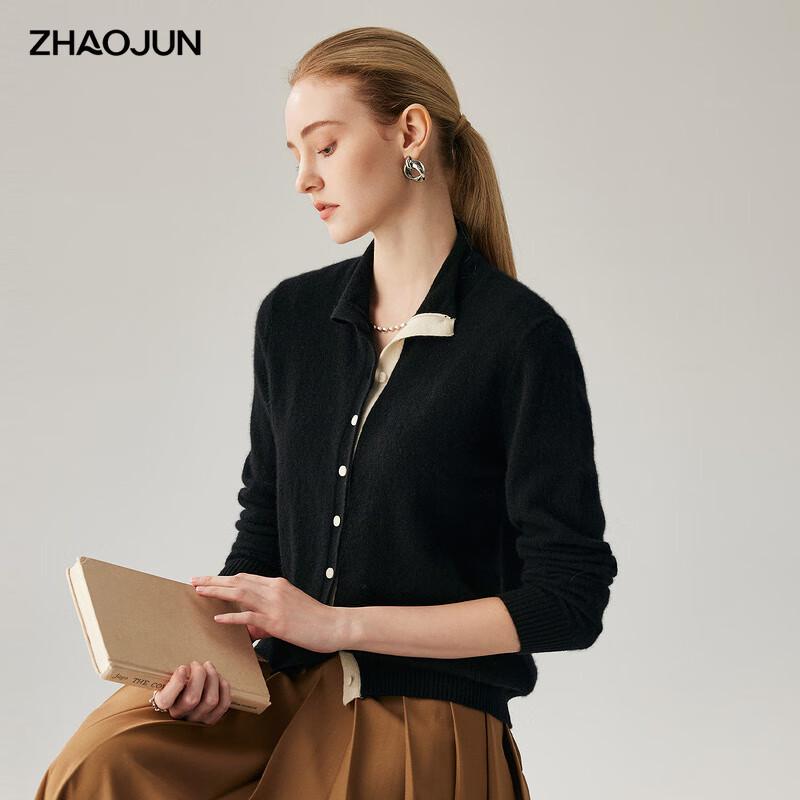 Zhaojun Women's 100% Cashmere Semi-High Collar Cardigan