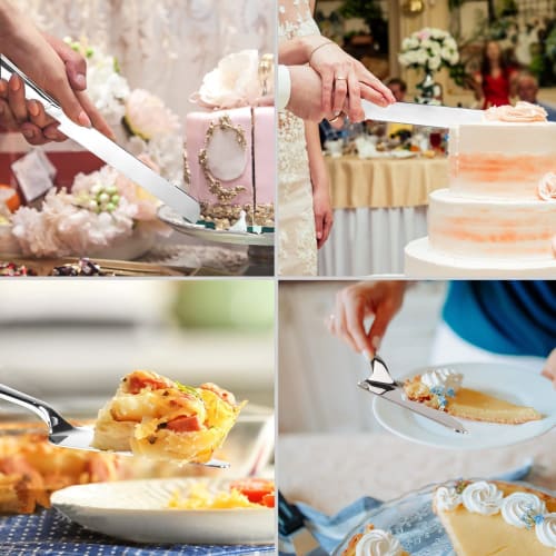 2-Piece Cake Knife and Cake Server Set (18-8 Stainless Steel Triangular with Single-Sided Gear for Easy Cutting), Premium Cheese Spatula, Convenient F