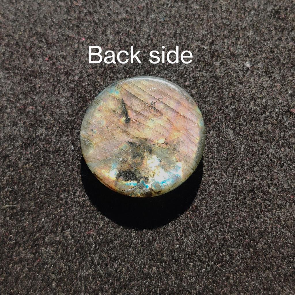 Round Shape Multi Purple Fire Natural Labradorite Loose Cabochon Gemstone, 38.15 Carat, 21x5 MM Size.