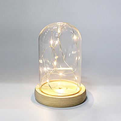 Glass Dome Wooden Base With Led Light Landscape Vase Dry Flower Cloche Cover Diy Succulent Plants Container Holder Bedroom Decor