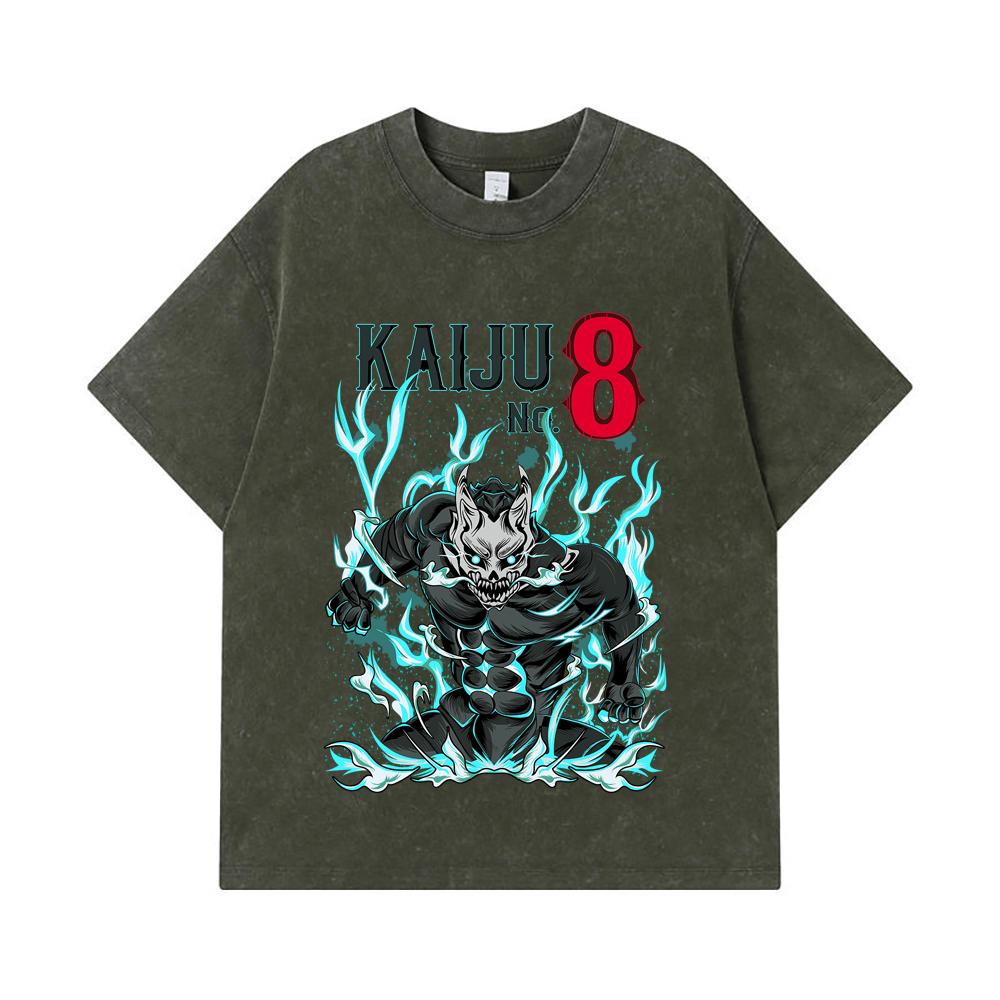 275 GSM Washed T-shirts 100% Cotton Kaiju No 8 V5 Print Unisex Heavy Cotton T Shirt S