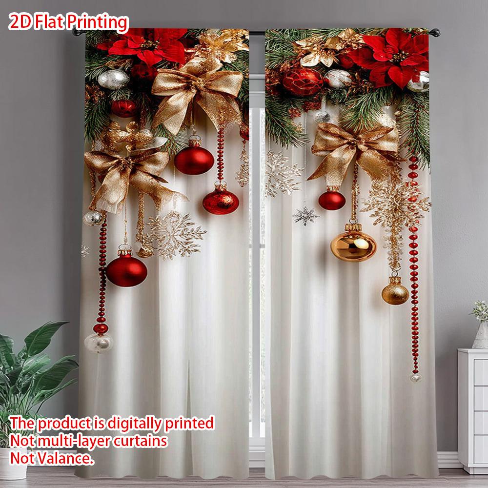 

Set Of 2 Red Gold Green Snowflake Christmas Curtains Lightweight Polyester Living Room Bedroom Kitchen Curtain Light Filtering For Area Made With Rod W100*H70(CM)-Rod Pocket&1PCS