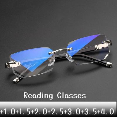 Fashion Men Women Square Reading Glasses Business HD Lens Rimless Eyeglasses Women's Trendy Presbyopia Prescription Eyewear +1.0 To +4.0