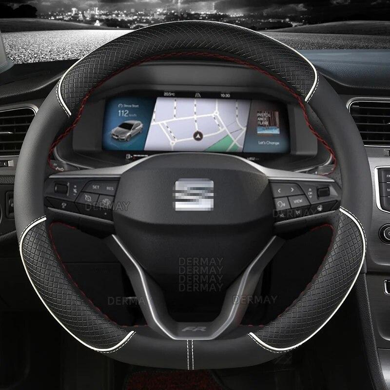 for Seat Tarraco Arona Ateca Ibiza Toledo Mii Leon Arosa Exeo ST FR 38cm Non-Slip Car Steering Wheel Cover Microfiber Leather