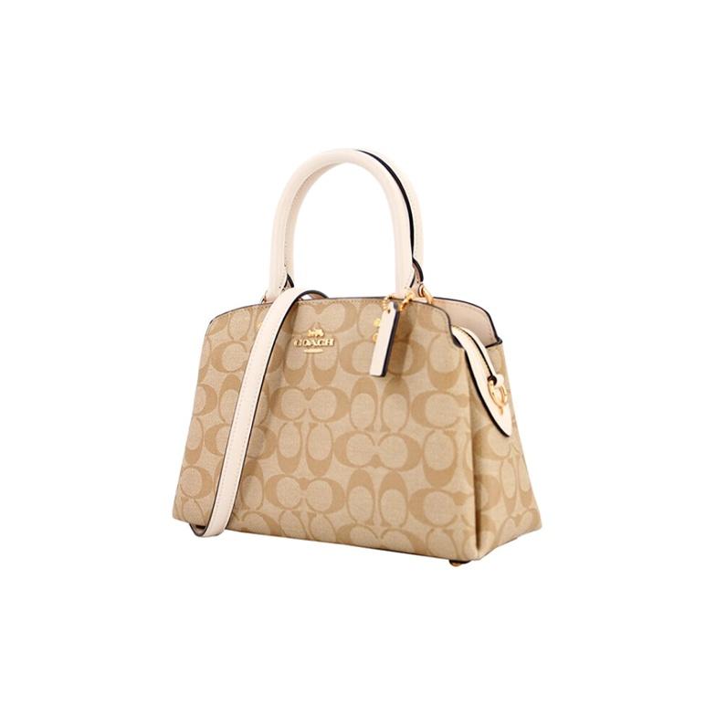 Coach Lillie 33 Classic Monogram Print Faux Leather Shoulder Crossbody Tote Bag Large Women Bags White Khaki 91495-IMDQC