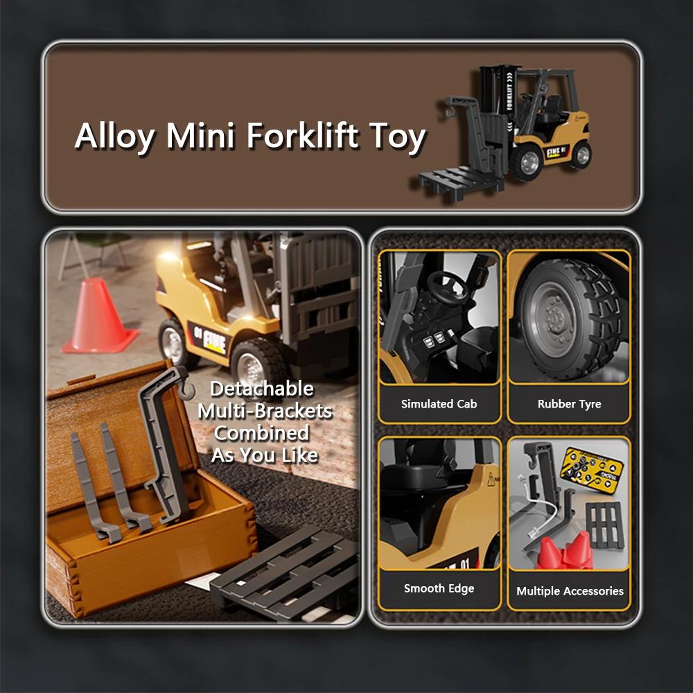 RC Forklift Truck Toys 1/64 Alloy Engineering Construction Vehicles Model Sound Light Collection Forklift Decoration Toy for Kid