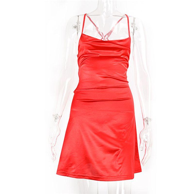 

INS Европейское и американское платье-слинг без спины Red XL