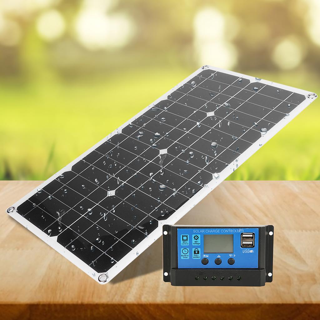 25W 18V Solar Panel 12V/5V Dual USB IP65 Waterproof with 12V/24V PWM Controller Charger for Car RV