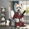 Cute Dog Sitting On the Toilet and Playing with Cell Phone Fun Shower Curtain, Bathroom Decorative Shower Curtain, Waterproof Sh