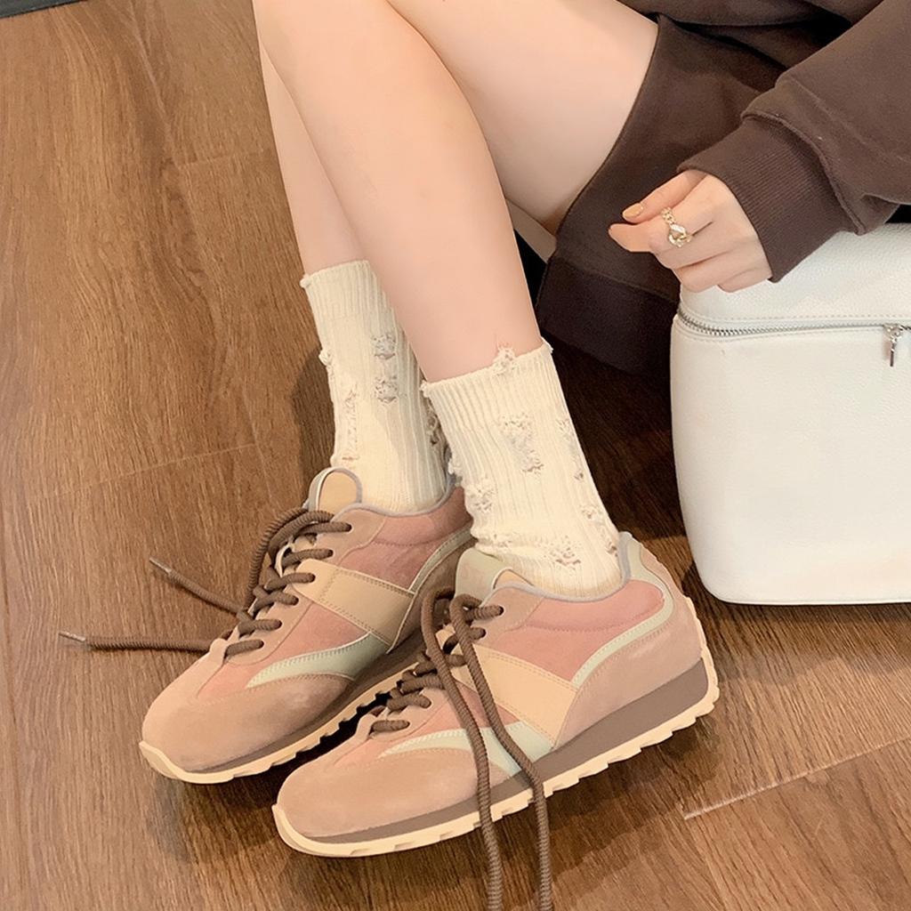 Cowhide Version~ Genuine Leather Retro German Training Women's Shoes Lace-up Versatile Forrest Gump Shoes Casual Sports Shoes Women's Thick Basep