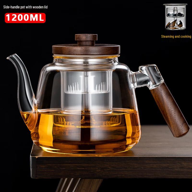 Heat-Resistant Glass Teapot with Wooden Lid