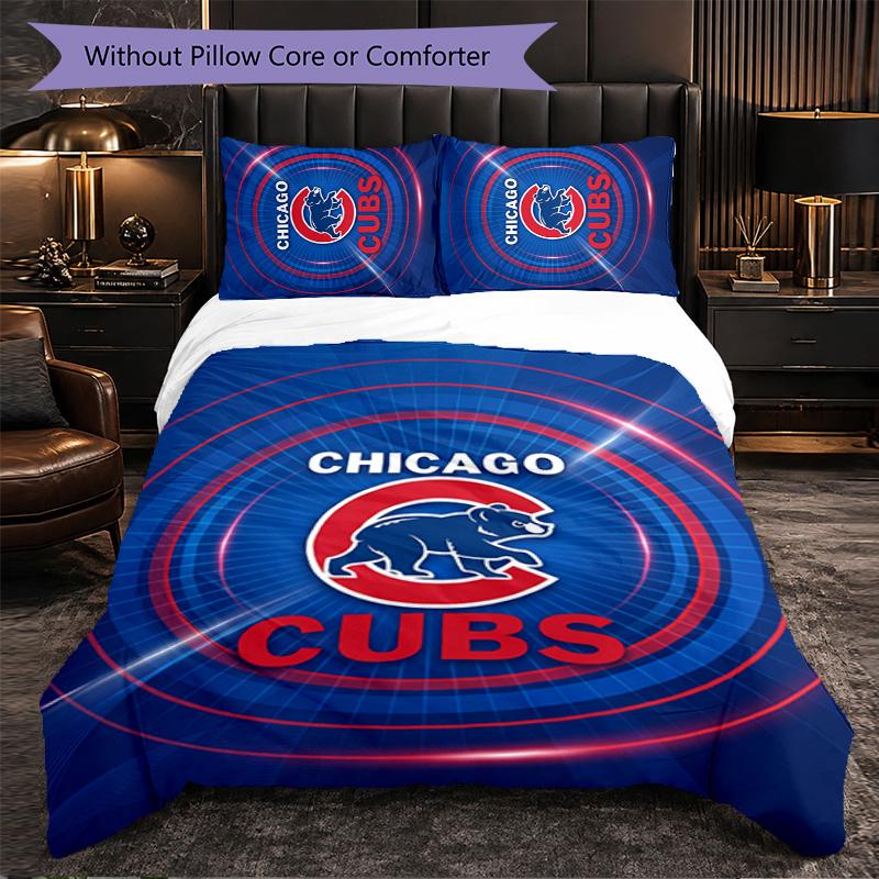 Chicago Cubs Pattern Microfiber 3Pcs Bedding Set Decor Duvet Cover Set For Bedroom Home Use