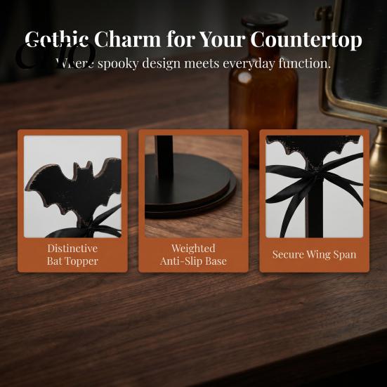 Wooden Kitchen Roll Stand Halloween Paper Towel Holder, Ghost/Pumpkin/Witch's Hat/Bat Decor, Country Style Home Accents Durable Wood Standing Reel for