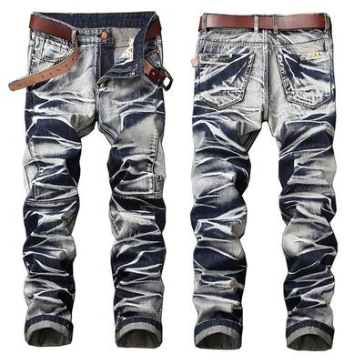 Jean droit en Denim pour hommes, pantalon plissé, extensible, Style Hip Hop, grande taille 42, 2021