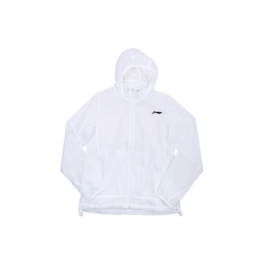 Li Ning Solid Color Long Sleeve Hooded Sun Protection Jacket Women Jackets White YFDT066-1