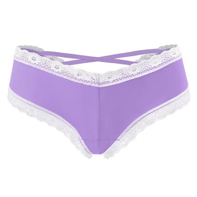 LittleForBig Women's Sissy Panties with Cross Straps, Lace, and V-Back, Purple, Size L