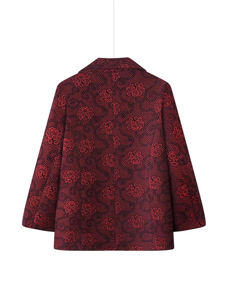 Embroidered Grandma-Style Jacket: Woolen Tang Suit Coat for Middle-Aged Women