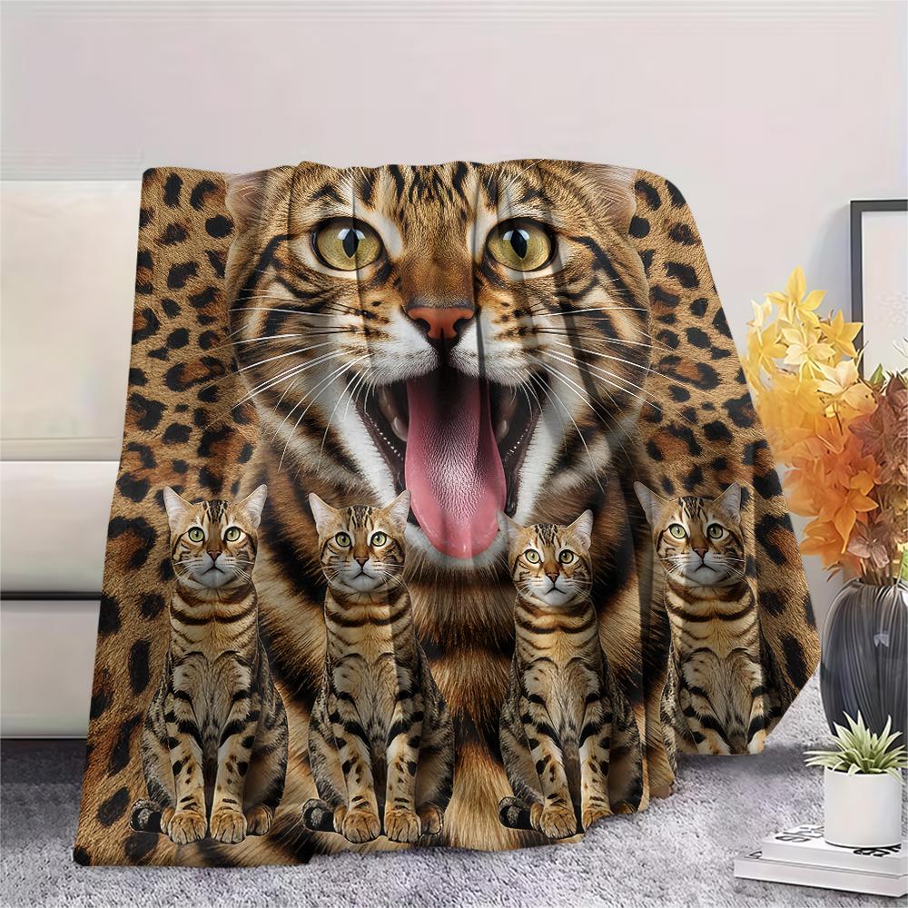 1 Stück Spielzeug Tigerkatzen-Print Flanelldecke, Hohe Qualität, Bequem für alle Jahreszeiten, Heimdekoration, Wärme und Komfort, Perfekt für Geschenke