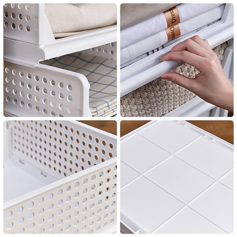 5PCS Large Foldable Plastic Clothes Organizer Storage Baskets in Closet Stackable Clothes Standing Rack Men Pants Jeans Storage