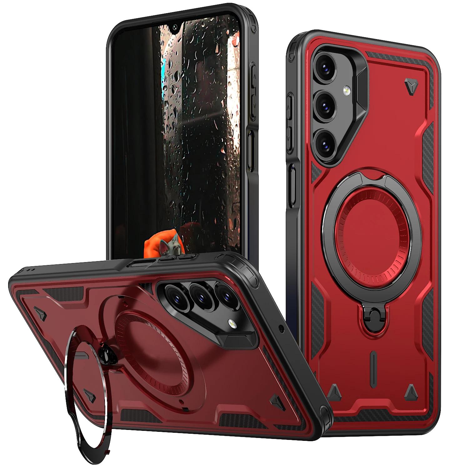 

Для Samsung Galaxy A14 A15 A25 A35 A55 A05 A05S A06 A16 A26 A36 A56 Чехол Броня Противоударный 360° Вращающаяся Подставка Пластиковая Накладка для Телефона For A56 5G красный