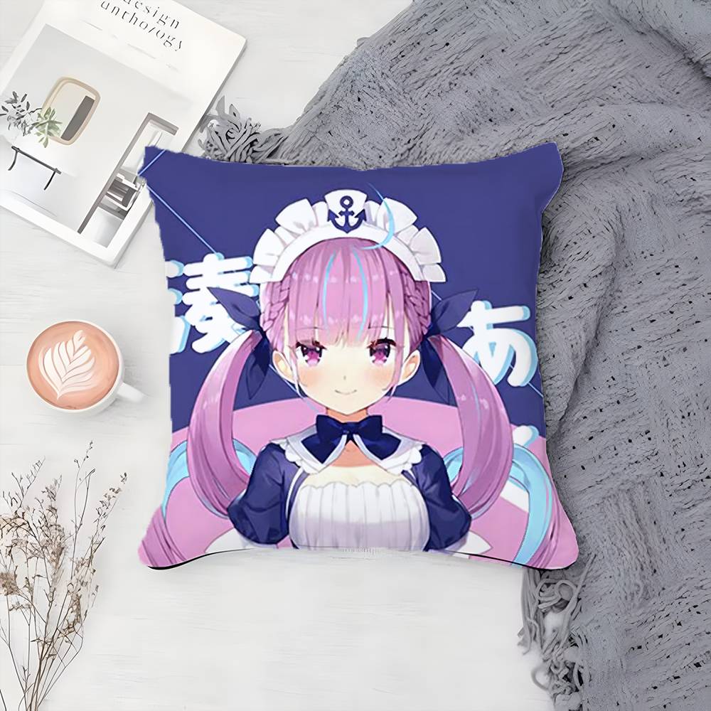 H-Hololive M-Minato Aqua Pillow Case Printing Pillowcase Living Room Sofa Cushion Cover Bedroom Room Decor