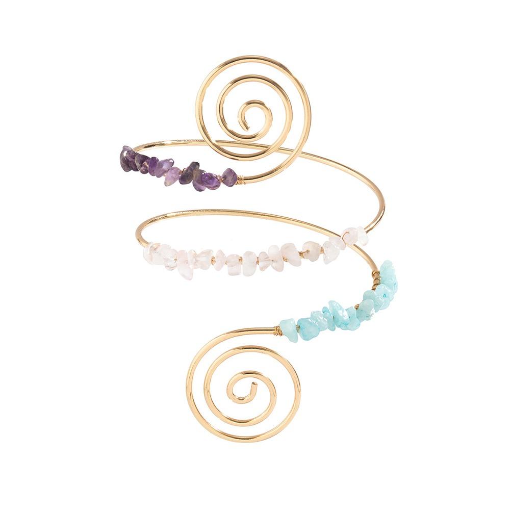 Adjustable Open Fluorite Armband Arm Chain Bohemian Spiral Upper Arm Bracelet  Girls Style 1