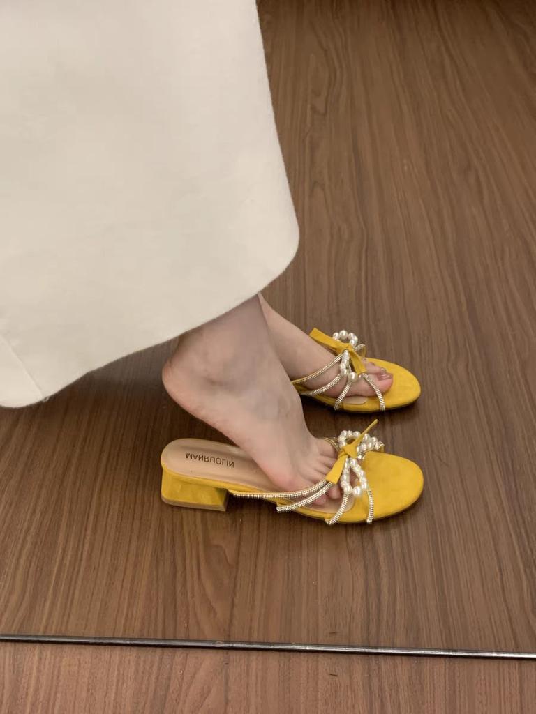 French stunning high heels thick heel cool slippers women's summer wear 2025 new with skirt fairy style square heel sandals