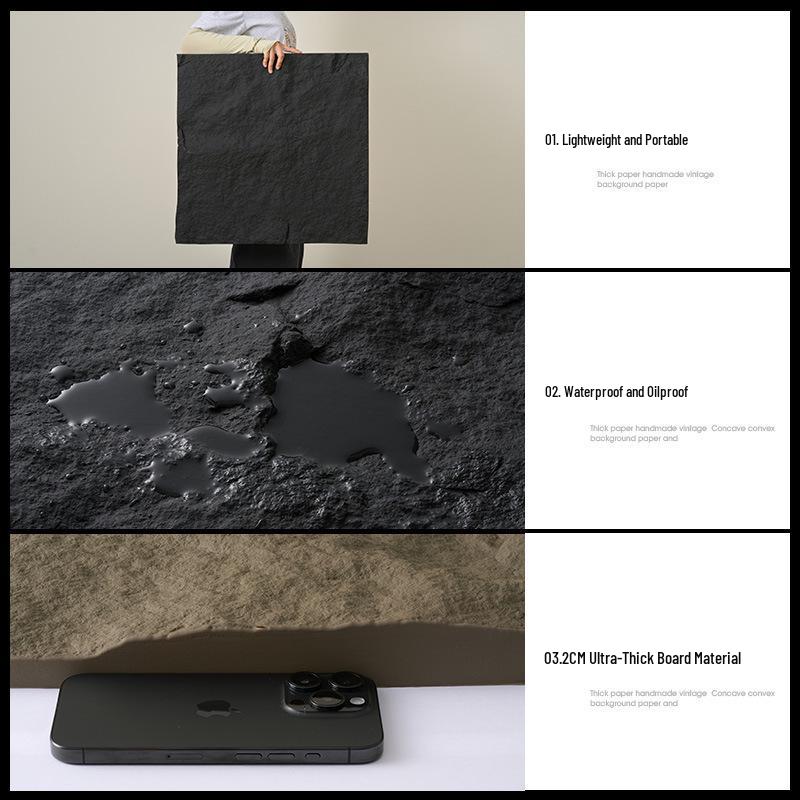 3D Stone Pattern Background Board for Black & White Food Photography - High-Grade Slate Feel