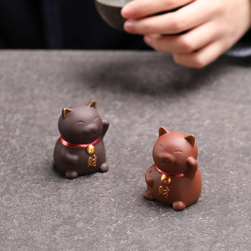 Purple sand tea pet ornament boutique can raise tea play lucky cat mini small creative ceramic home opening gift table