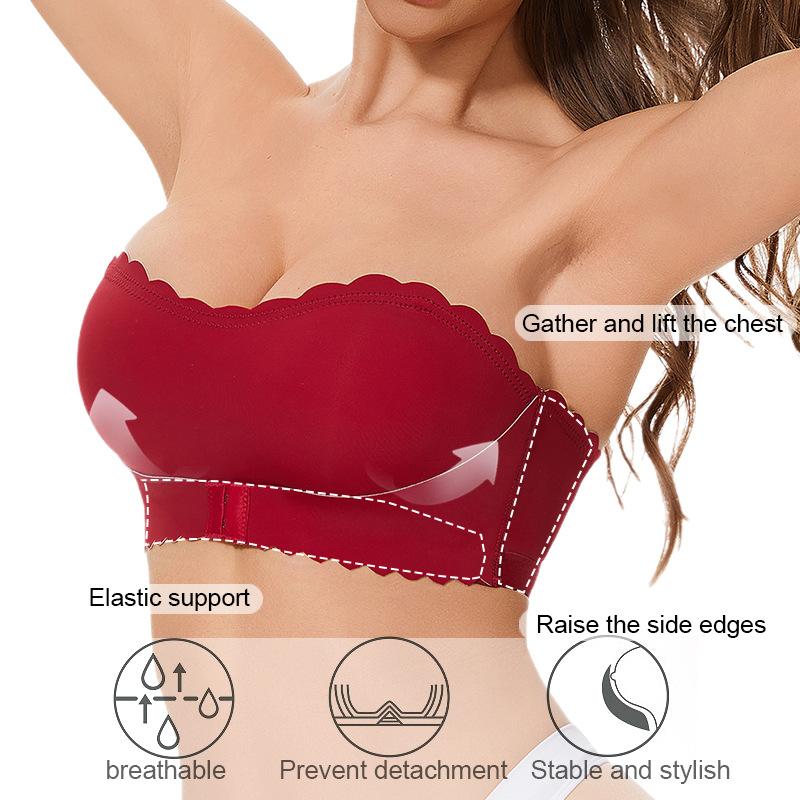 Damen trägerloser rutschfester Push-Up Schlauch-BH, Sexy rutschfestes Bandeau Unterwäsche mit Rückenverschluss
