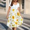 Fashion Women Summer Vintage Floral Dress Elegant Short Sleeve Midi Dress