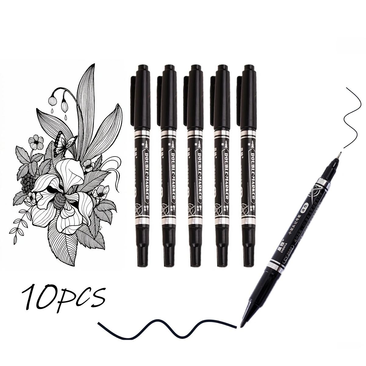 

10pcs Dual-Tip Permanent Markers – Black Ink, Fine & Thick Tips – Ideal for Drawing, Calligraphy, Sketchbooks, Fabric, Wood