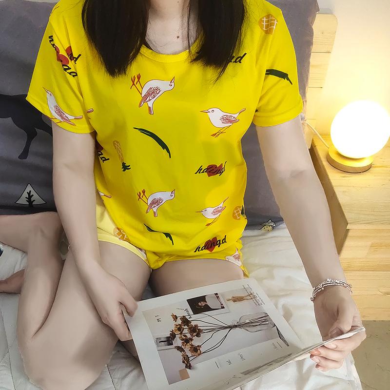 GMXIA Summer Pajama Women's Round-neck Thin Short-sleeved and Short Pants Cartoon Cute Girls' Youthful Home Wear Set