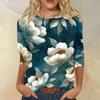 Women's Fashion Casual Round Neck Three Quarter Sleeve Printed T-Shirt Top