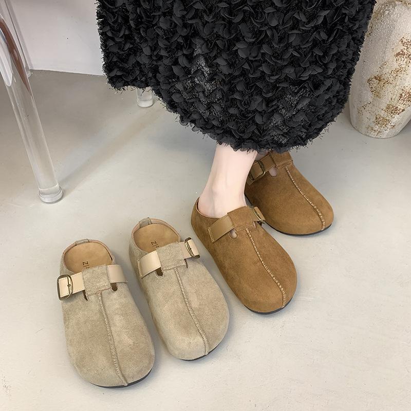 Thick Sole Inner Height Increase Ugly Cute Big Head Birkenstock Shoes Bag Head Half Slippers Women's Summer Wear 2025 Autumn New Explosion