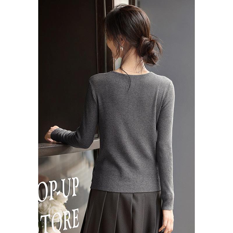 Contrasting Stitching Fake Two-piece Knitted Cardigan for Autumn and Winter Women's Loose and Versatile Slim Long-sleeved Top