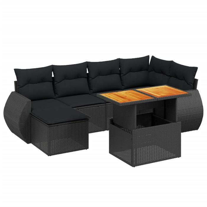 VidaXL Garden Lounge Set with Cushions 7 Pcs, Patio Sofas, Patio Furniture Set, Outdoor Furniture, Black 3272294