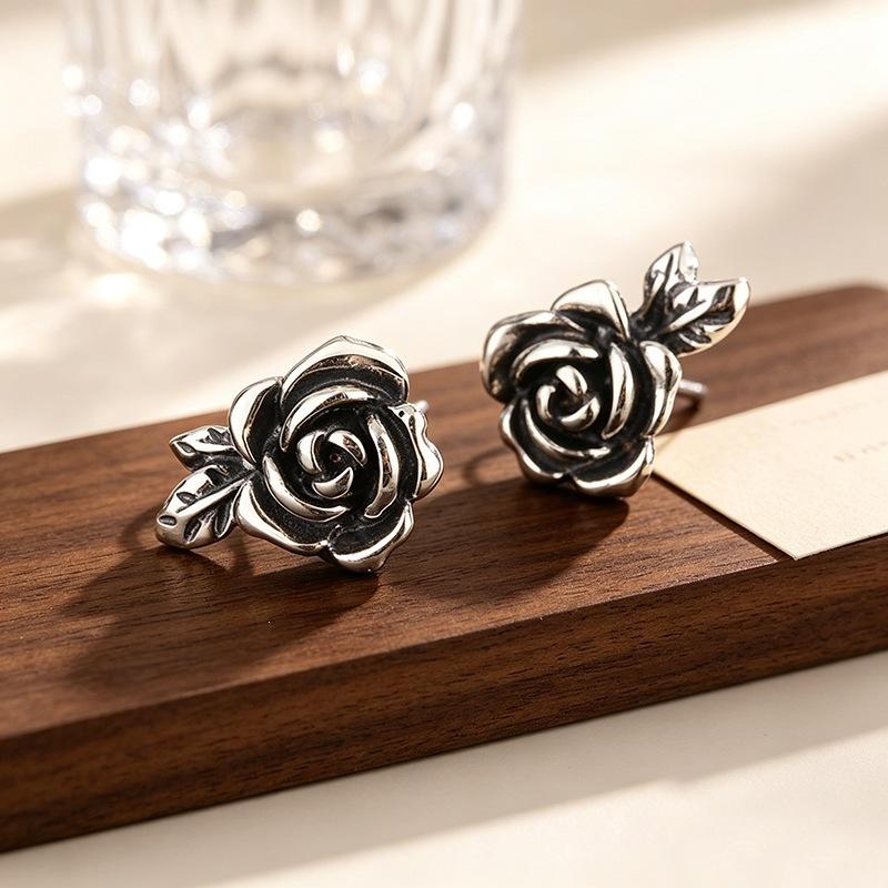 New Retro Rose Fashion 925 Sterling Silver Jewelry Elegant Flower Earrings 31018