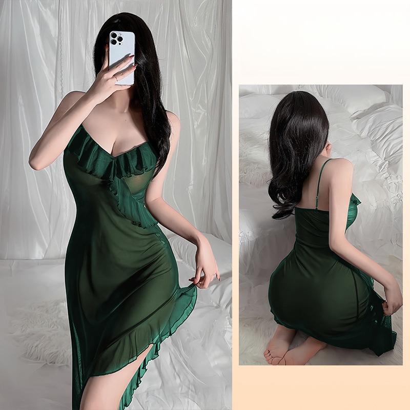 Camisola con volantes de malla en el bajo Sexy con abertura alta Ropa de estar por casa para mujer Se puede usar en el exterior 636 Versátil Coqueta Ropa de dormir Adecuada para salidas Descansar