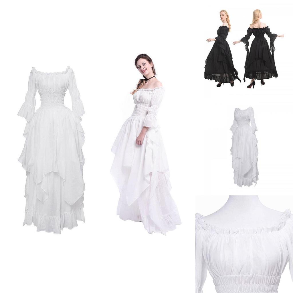 Premium Qita Medieval Halloween Cosplay Dress Polyester Renaissance Gown With Binding Waist Court Style Long Skirt Sizes S-xxl)